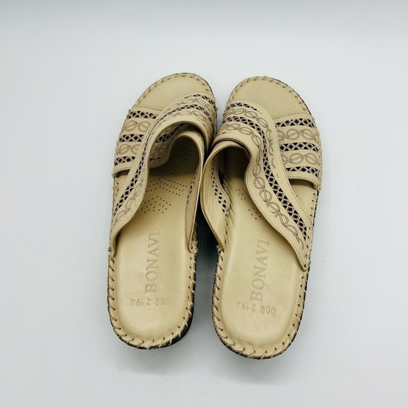 BONAVI WOMENS SLIP ON TAN LEATHER SANDALS SIZE 10 - Picture 4 of 11